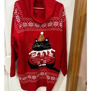 Chunky Knit long oversized turtleneck cat party sweaterdress